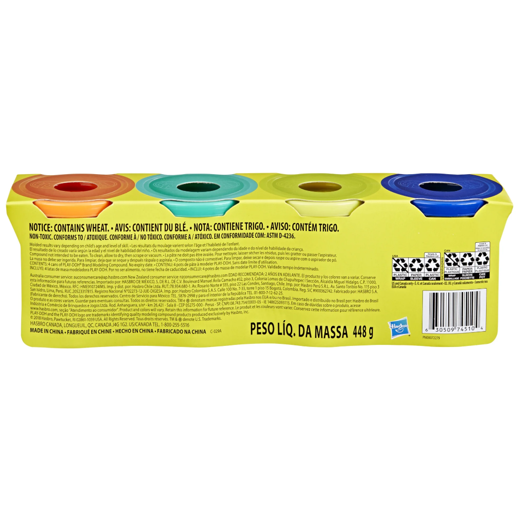 Play-Doh 4-Pack Non-Toxic Wild Colors, 4-Ounce Cans (Dark Blue, Bright Green, Orange, Green), Classroom Tiles, Preschool Crafts
