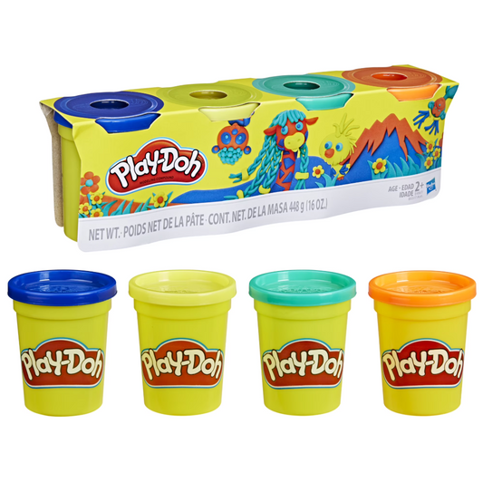 Play-Doh 4-Pack Non-Toxic Wild Colors, 4-Ounce Cans (Dark Blue, Bright Green, Orange, Green), Classroom Tiles, Preschool Crafts 